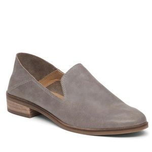 Lucky Brand Cahill Open Gray Brown Leather Loafer Mule Slip On With Stacked Heel
